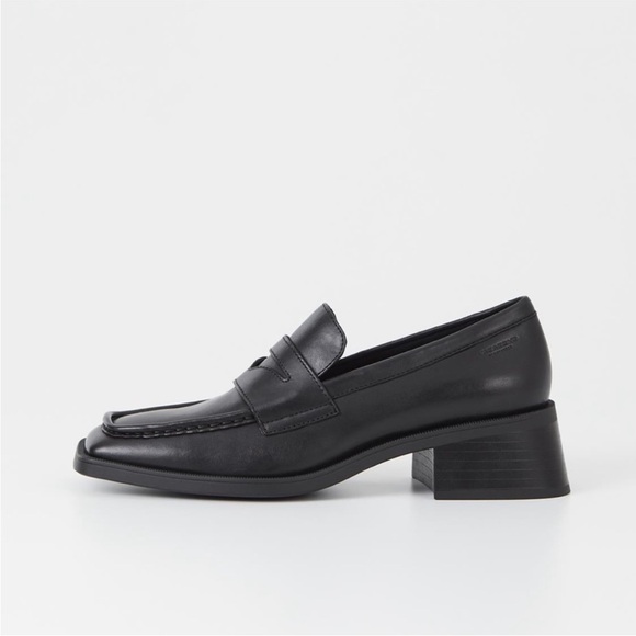 VAGABOND | Blanca Black Leather Block Heel Penny Loafer Square Toe Size EU40 - Picture 2 of 5